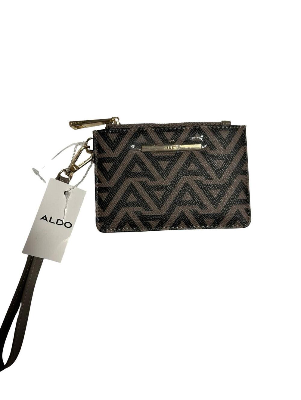 ALDO Wristlet ID Card Holder Zip Coin Pouch Brown Geometric NWT